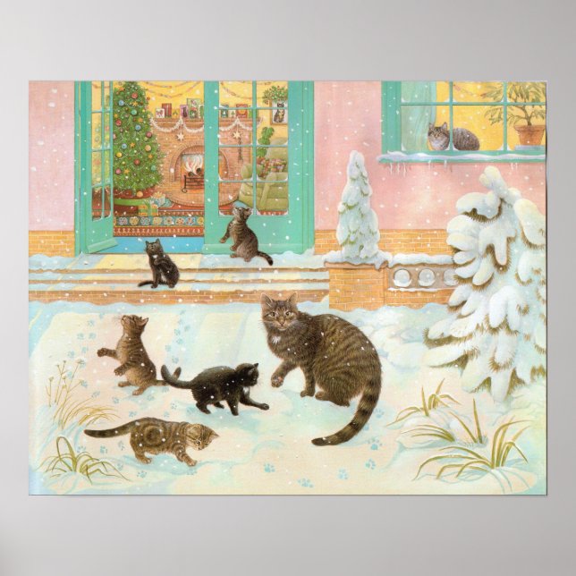 Cats in the Snow Painting  Poster (Front)