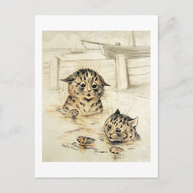 Cats in the Water, Louis Wain Postcard (Front)
