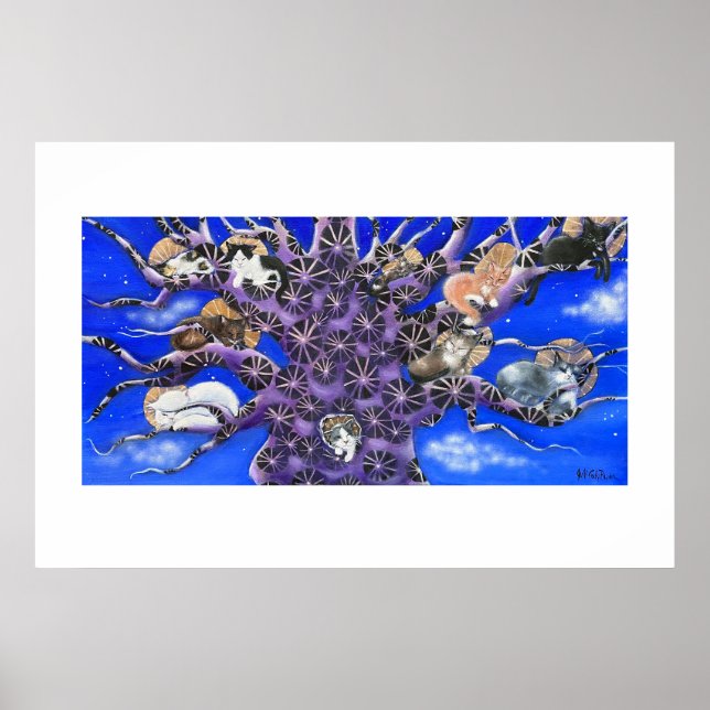 Cats in Tree Whimsical Art Poster (Front)