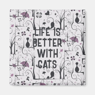 Cats in Trees Cute Silhouette Pattern Personalise Magnet
