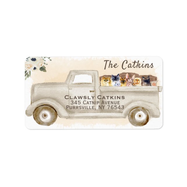 Cats in Truck with Boxes, Return Address Label (Front)