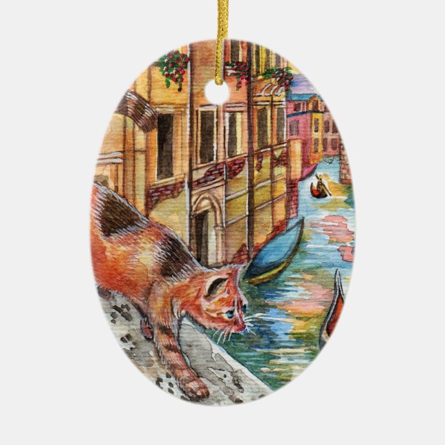 Cats In Venice Ceramic Tree Decoration (Front)