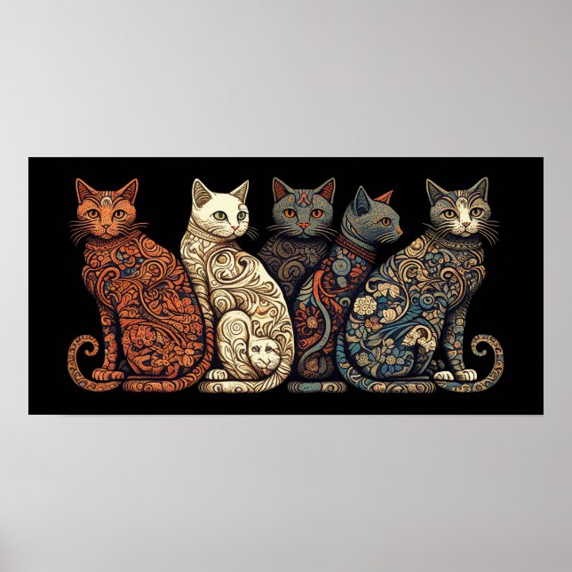Cats in Victorian wallpaper style Poster (Front)