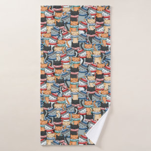 Cats in Winter Scarves & Hats Pattern Bath Towel