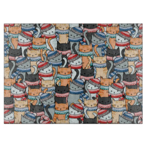 Cats in Winter Scarves & Hats Pattern Cutting Board