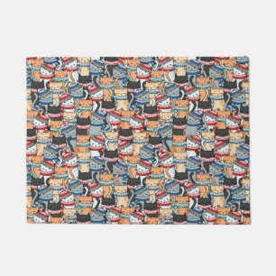 Cats in Winter Scarves & Hats Pattern Doormat
