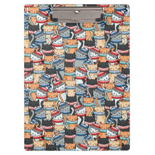 Cats in Winter Scarves & Hats Pattern Fabric Clipboard