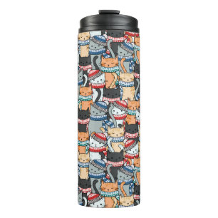 Cats in Winter Scarves & Hats Pattern Thermal Tumbler
