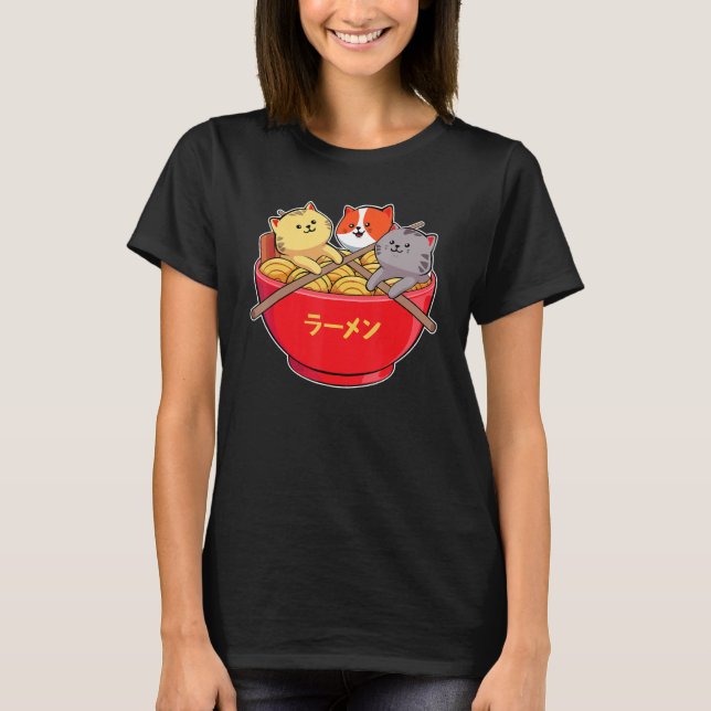 Cats Japanese Food Ramen Noodles Soup Lover T-Shirt (Front)