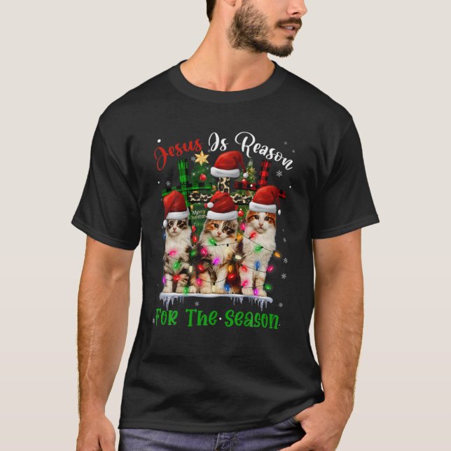 Cats Jesus Is Reason For The Season Christmas Ugly T-Shirt (Front)