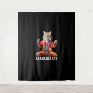 Cats , Karma is a cat, Yoga sports cat Tapestry
