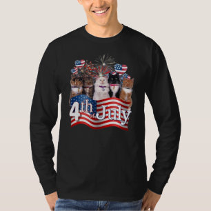 Cats Kitten Heart Firework American Flag 4th Of T-Shirt