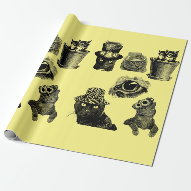 Cats Kittens Pets Art Ilustrations Wrapping Paper (Unrolled)