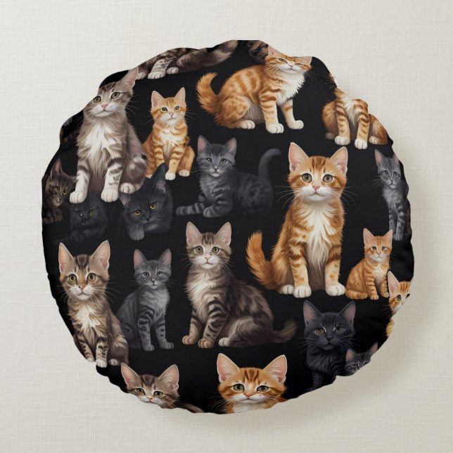 Cats & Kittens  Round Cushion (Back)