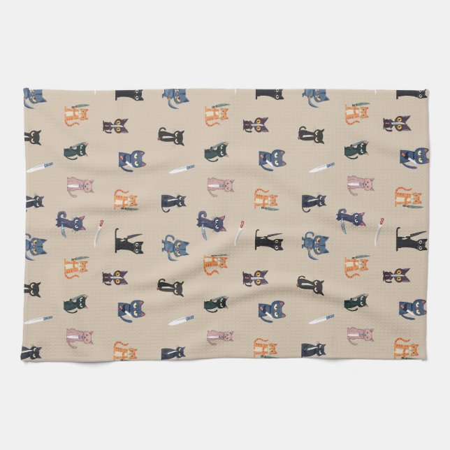 Cats & Knives Kitchen Towels (Horizontal)
