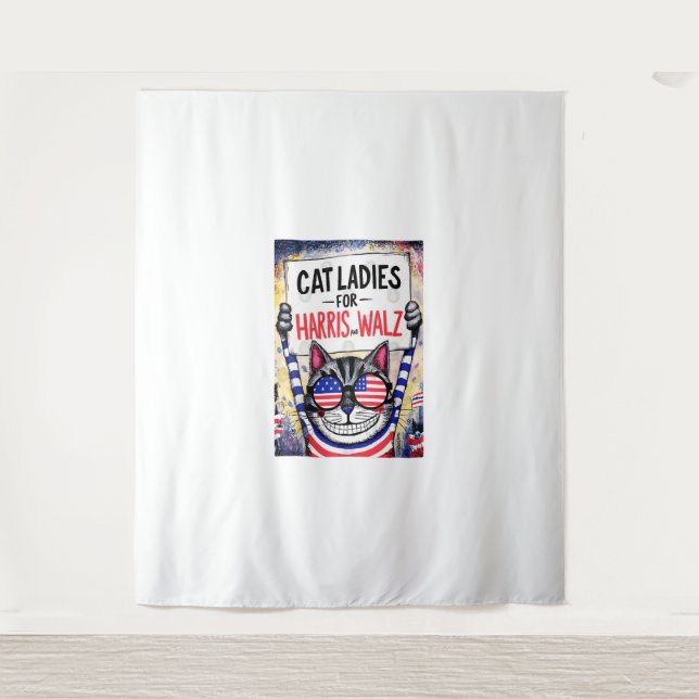 Cats Ladies for Harris Walz  Tapestry (Front)