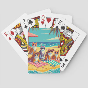 Cats Lounging on the Beach Playing Cards