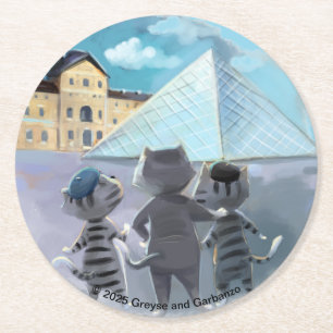 Cats Louvre Paris -Round Paper Coasters (Set of 6)