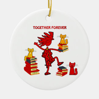 Cats Love Books Ceramic Tree Decoration