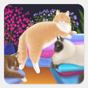 Cats Love Clean Laundry Square Sticker