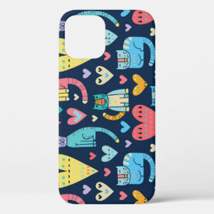 Cats Love: Colourful Vintage Seamless iPhone 12 Case