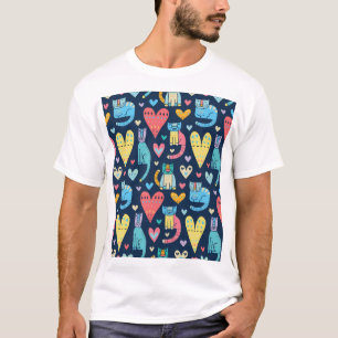 Cats Love: Colourful Vintage Seamless T-Shirt