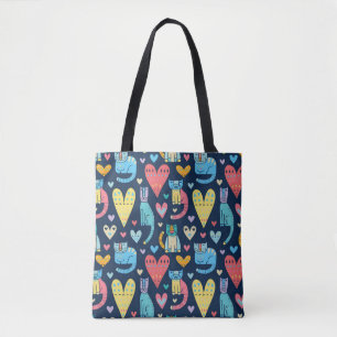 Cats Love: Colourful Vintage Seamless Tote Bag