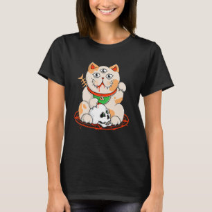 Cats Love Skull Lucky Waving Neko Cat Japan Themed T-Shirt