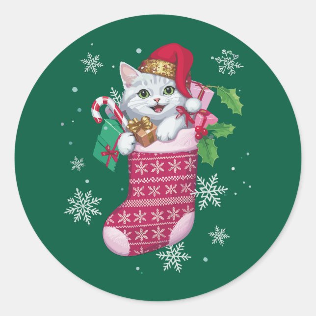 Cats Lover Christmas Funny Cats Owner Classic Round Sticker (Front)