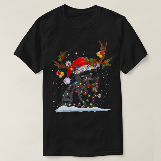 Cats Lover Christmas Tree Xmas Lights Cat Loving F T-Shirt (Design Front)