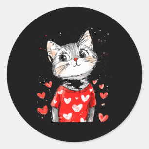Cats Lover Heart Girls Kitten Valentine’s Day Wome Classic Round Sticker