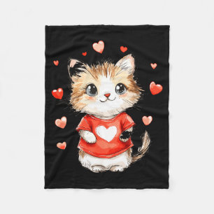 Cats Lover Heart Girls Kitten Valentine’s Day Wome Fleece Blanket