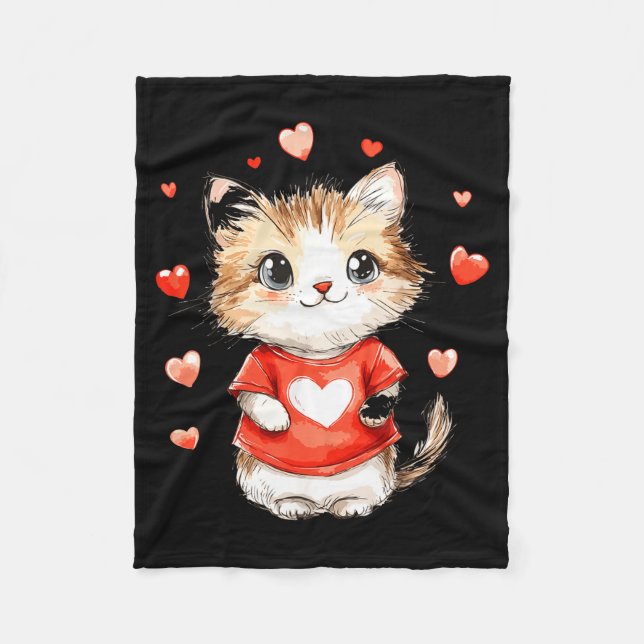 Cats Lover Heart Girls Kitten Valentine’s Day Wome Fleece Blanket (Front)