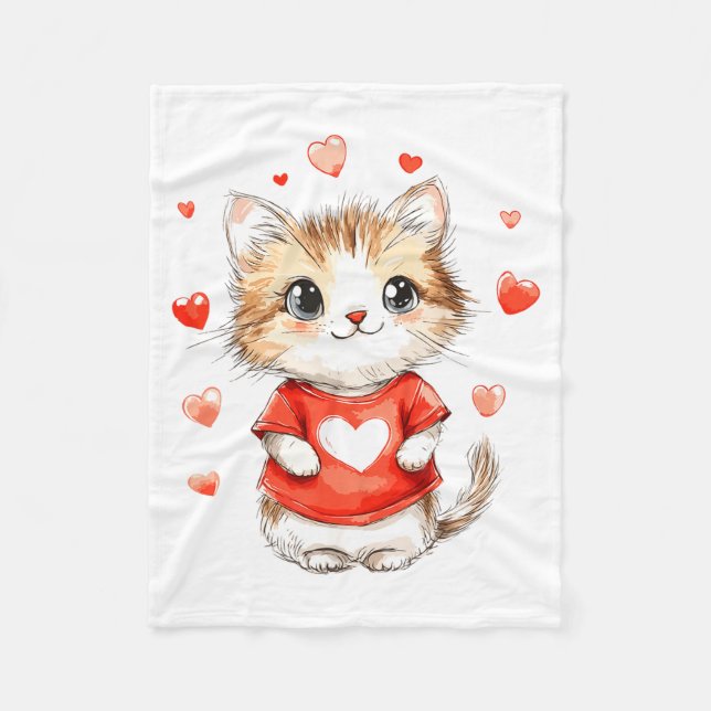 Cats Lover Heart Girls Kitten Valentine’s Day Wome Fleece Blanket (Front)