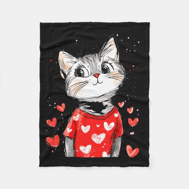 Cats Lover Heart Girls Kitten Valentine’s Day Wome Fleece Blanket (Front)