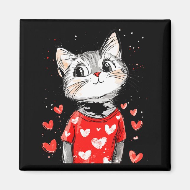 Cats Lover Heart Girls Kitten Valentine’s Day Wome Magnet (Front)