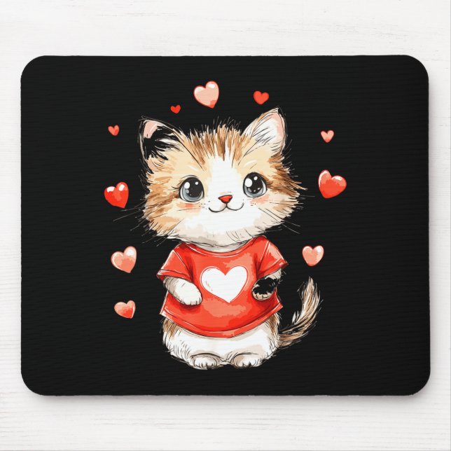 Cats Lover Heart Girls Kitten Valentine’s Day Wome Mouse Mat (Front)