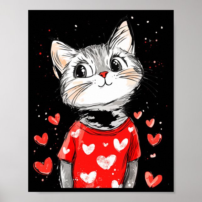 Cats Lover Heart Girls Kitten Valentine’s Day Wome Poster (Front)