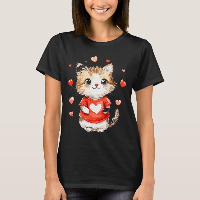 Cats Lover Heart Girls Kitten Valentine’s Day Wome T-Shirt (Front)