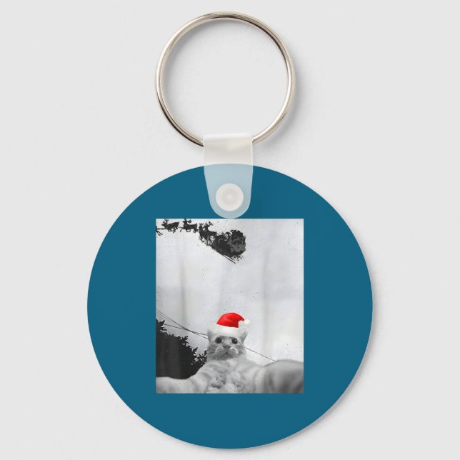 Cats Meme Funny Cat Selfie With Santa Hat Christma Key Ring (Front)