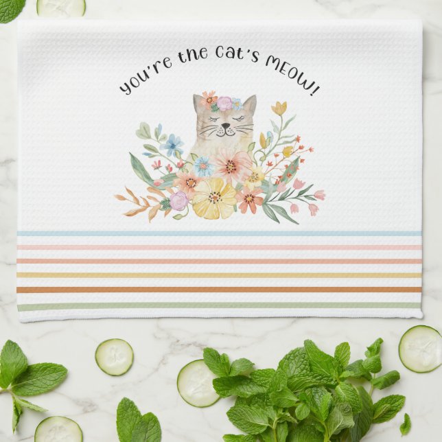 Cats Meow Grandma Cute Kitty Floral Pastel  Tea Towel (Folded)