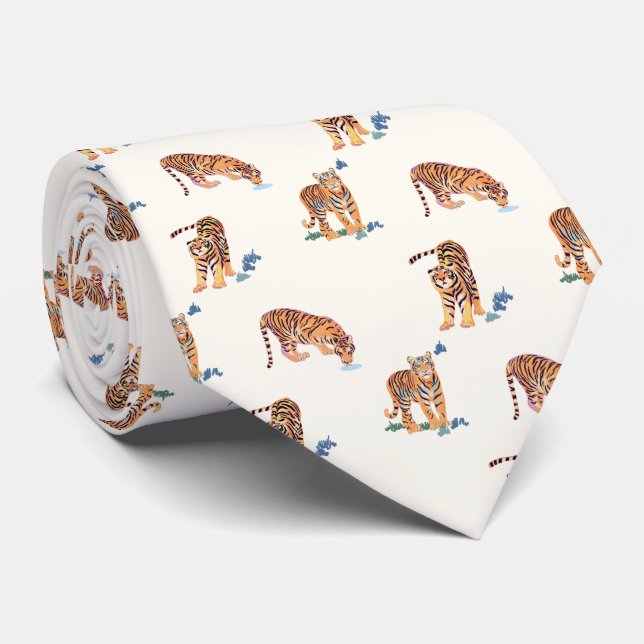 Cats Meow Tigers on Ivory Tie (Rolled)