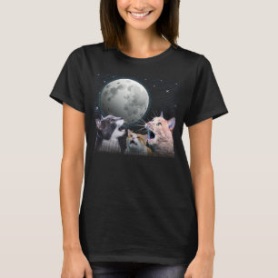 Cats Meowling At Moon Cat Space Kitten Joke T-Shirt