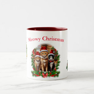 Cats merry christmas Animals Two-Tone Coffee Mug