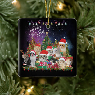 Cats Merry Christmas Light  Ceramic Ornament