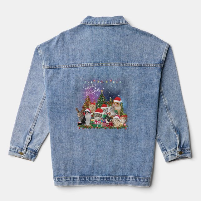 Cats Merry Christmas Light Denim Jacket (Back)