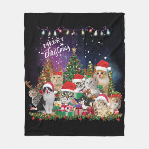 Cats Merry Christmas Light  Fleece Blanket