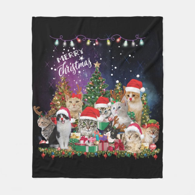 Cats Merry Christmas Light  Fleece Blanket (Front)