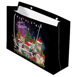 Cats  Merry Christmas Light  Large Gift Bag