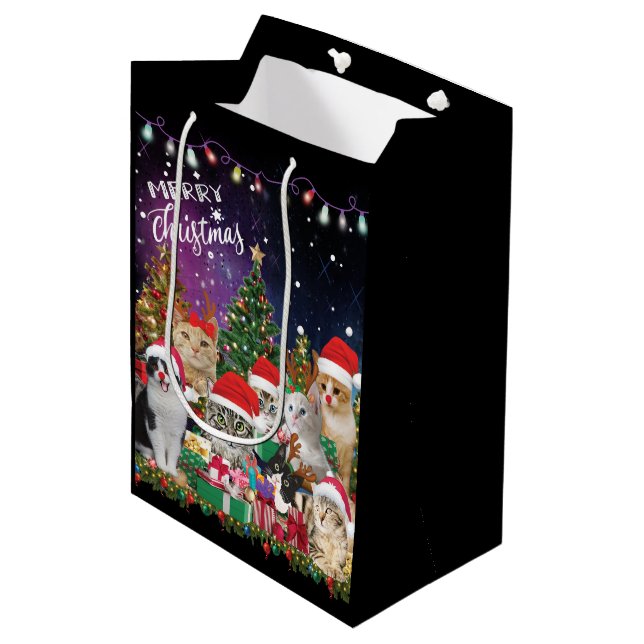 Cats  Merry Christmas Light   Medium Gift Bag (Front Angled)